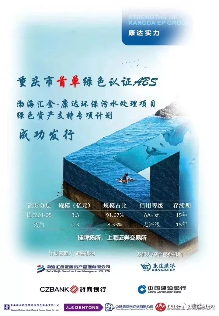 污水处理：康达环保成功发行重庆市首单污水处理兼绿色ABS