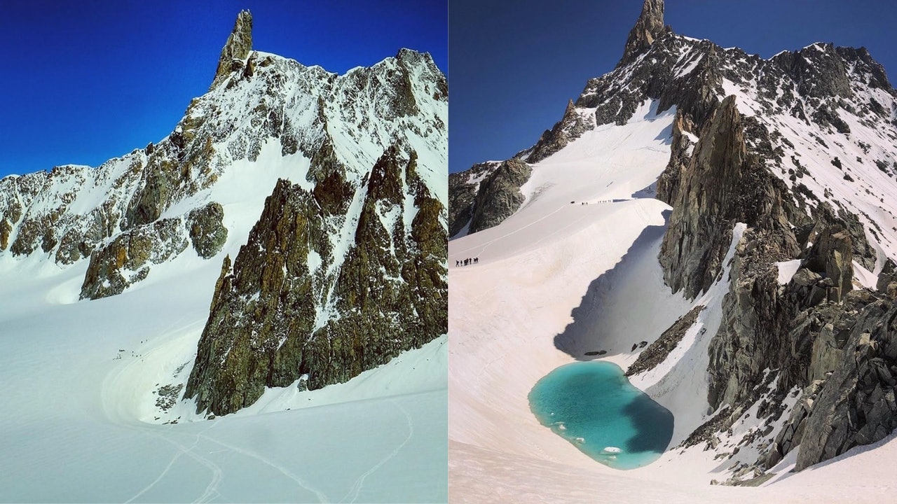 阿尔卑斯山：阿尔卑斯山惊现绝美冰蓝湖泊 10天前后对比图揭全球暖化绝望真相