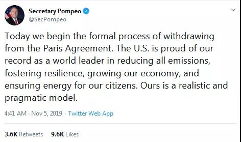 美国：唯一退群国家！美国正式启动退出《巴黎气候协定》进程